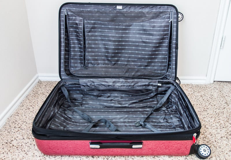 suitcase opened to see inside