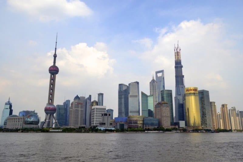 view of a shanghai skyline on water