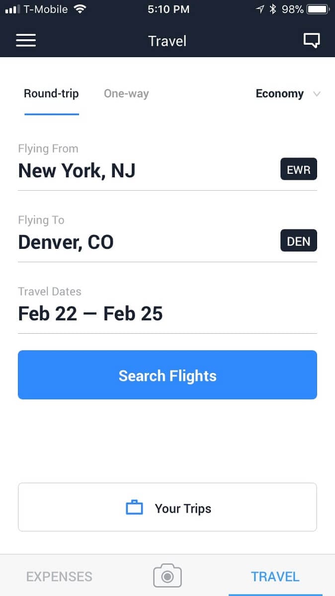 How to search flights with the TravelBank business travel app
