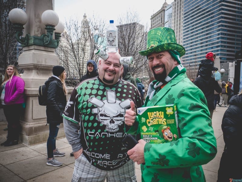men dressed in green irish costumes