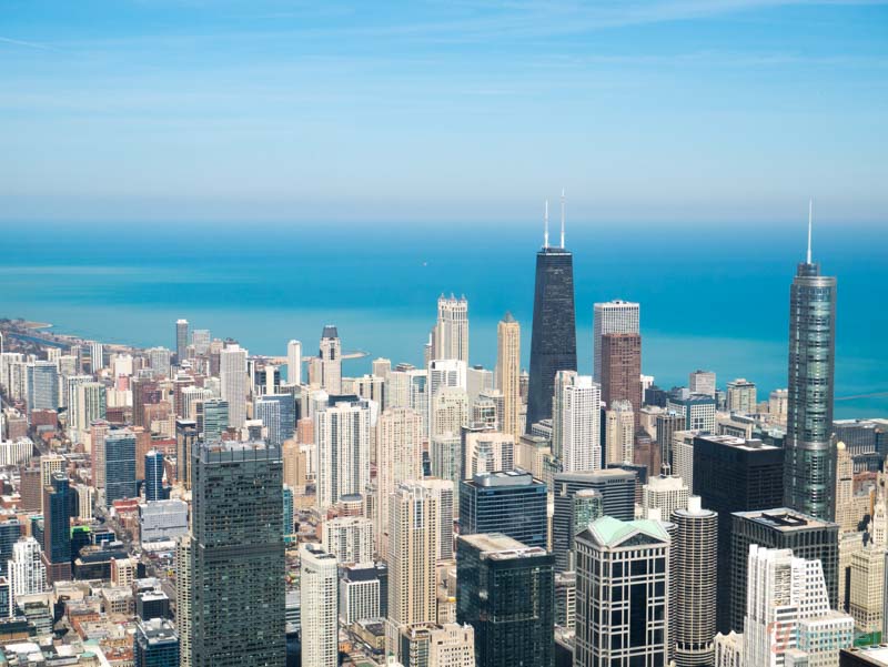 view of Chicago skyline and lake michigan
