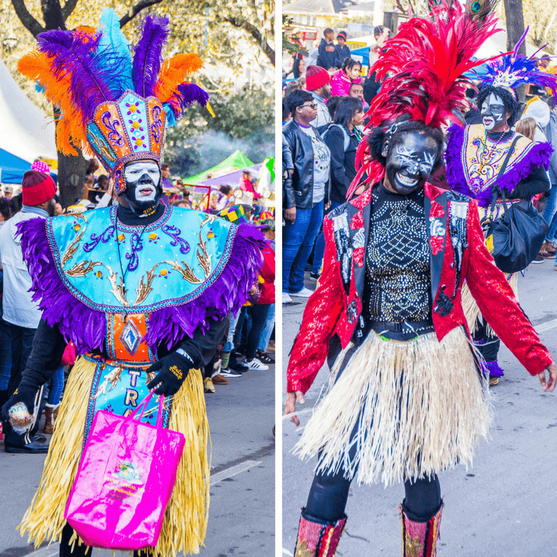 colorful costumes in the Zulu Parade at Mardi Gras