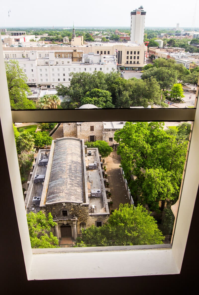 View of The Alamo from the Emily Morgan Hotel in San Antonio, Texas