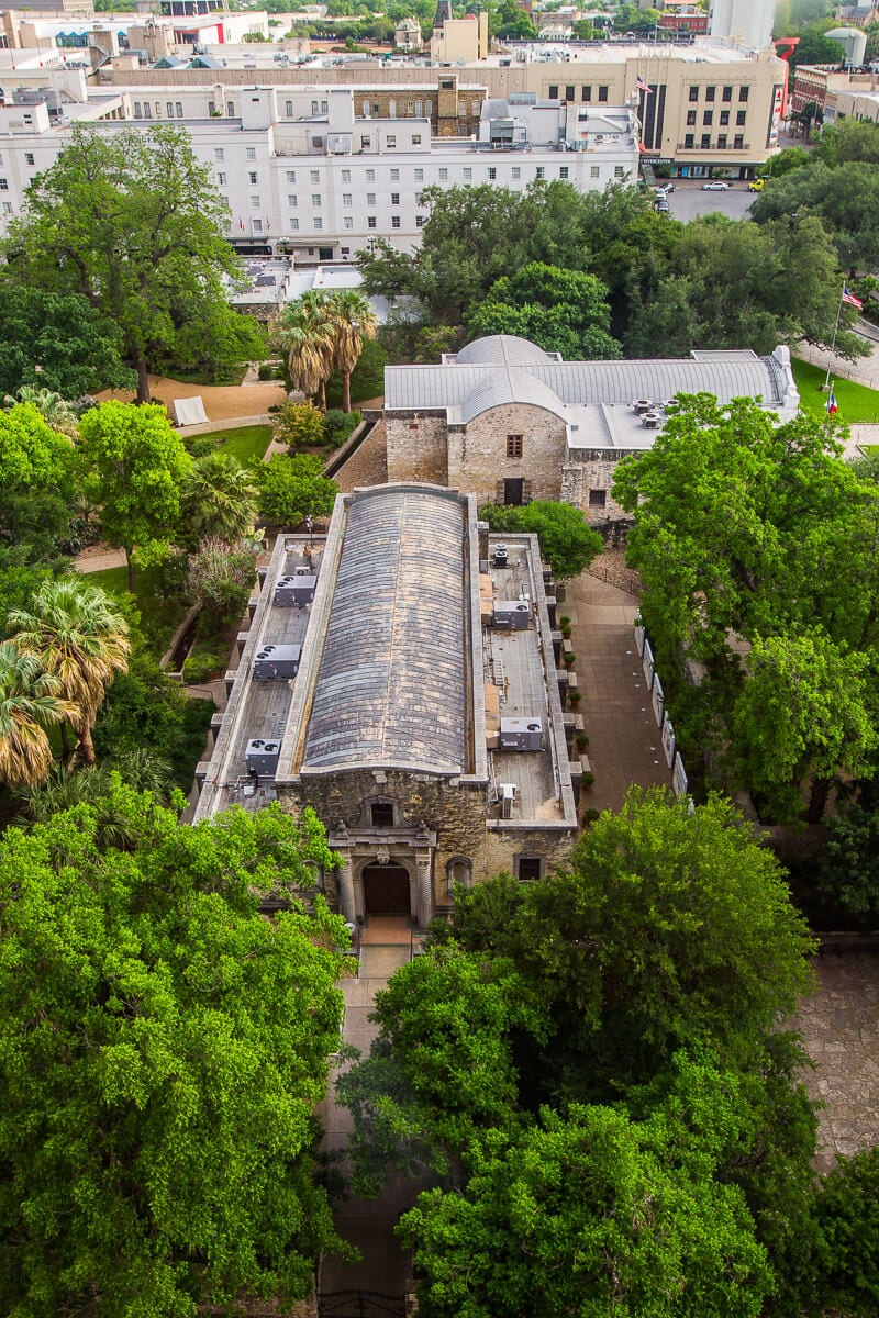 aerial view of The Alamo surrounded by trees