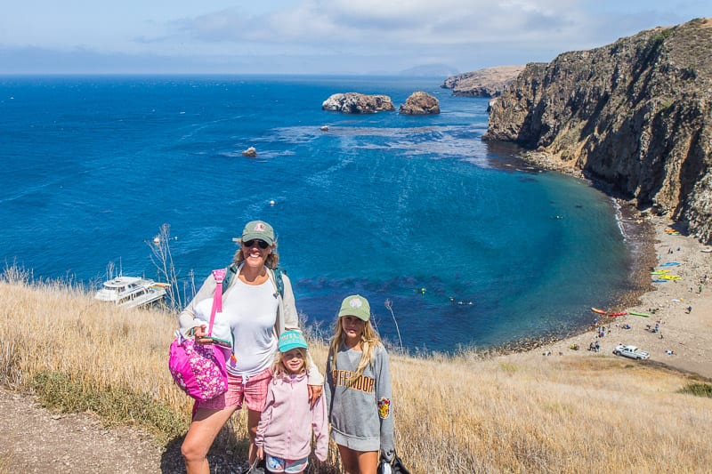 people Hiking in Channel Islands National Park with views