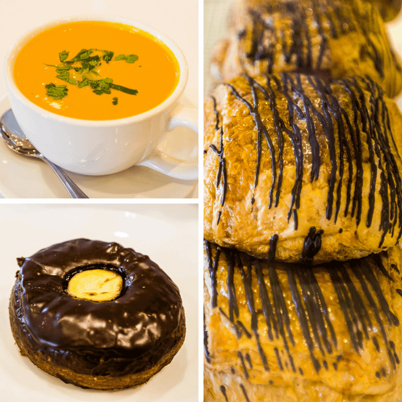 plates of soup and pastries
