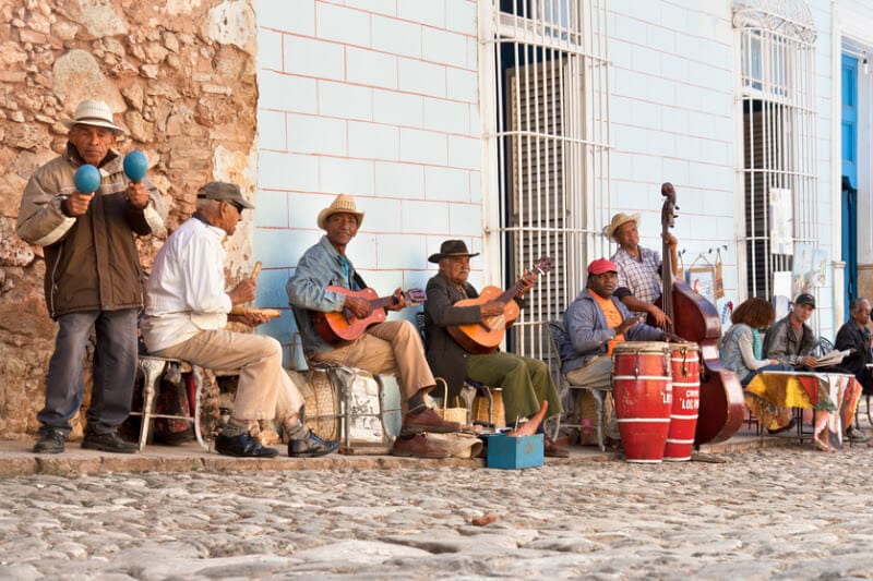 Traditional musicians playing in the streets in Trinidad