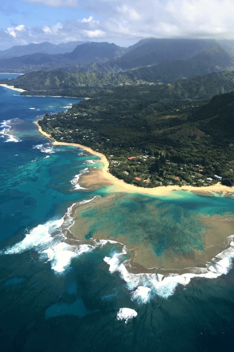 aerial view of beaches and coastline of kauai