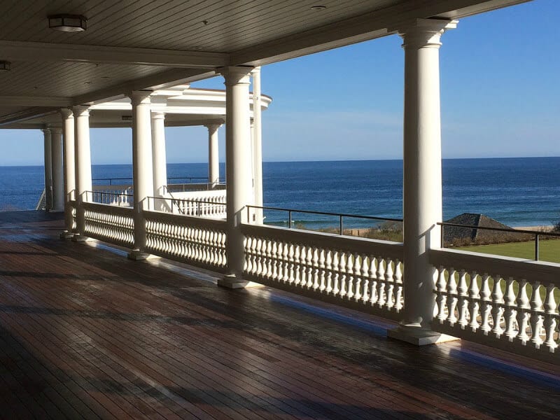 large deck on historic home looking at ocean