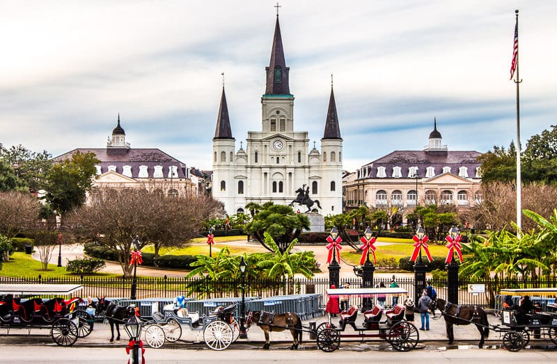 Jackson Square with christmas decorations New Orleans LA