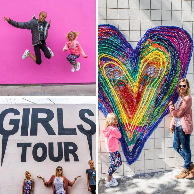girls posing in front of murals Melrose Avenue Walking Tour in LA