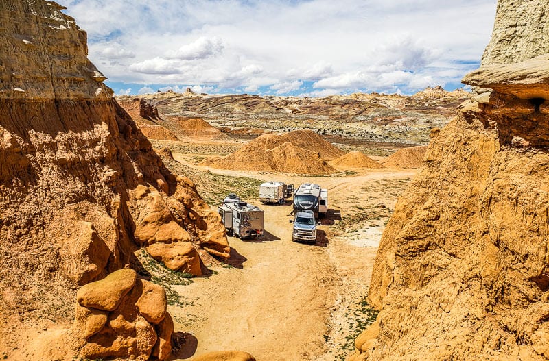 caravans parked in a desert