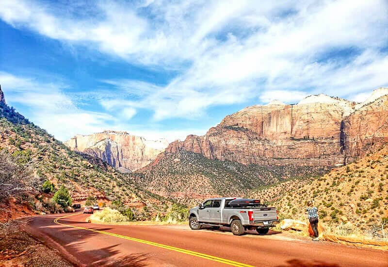 f250 on side of road in zion national park