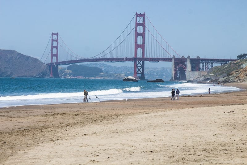 beach with the golden gate bridge in the background
