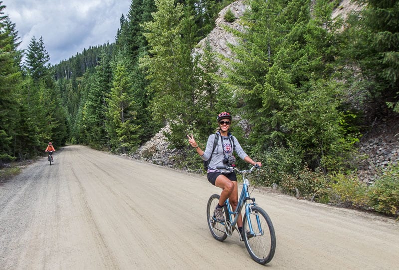 woman bike riding on a mountain
