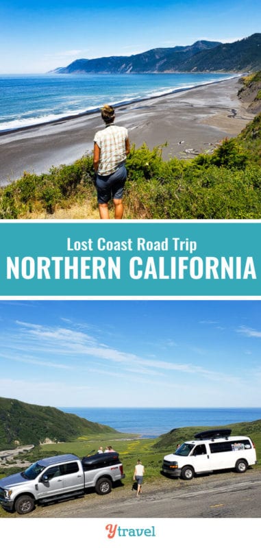 Looking for a unique California road trip? The Lost Coast scenic drive in Northern California offers remote black sand beaches, rolling hills, and redwood trees. 