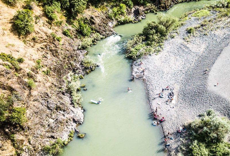 aerial view of tubing on Russian River 