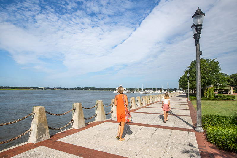 caz and savannah walking along the Waterfront at Beaufort, SC