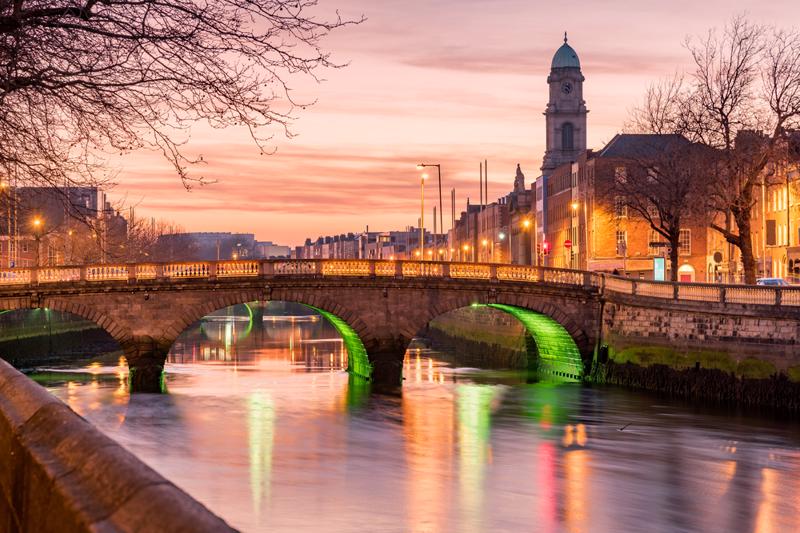 Grattan Bridge in Dublin, Ireland on the evening .This historic bridge spans the River Liffey in Dublin, Ireland.