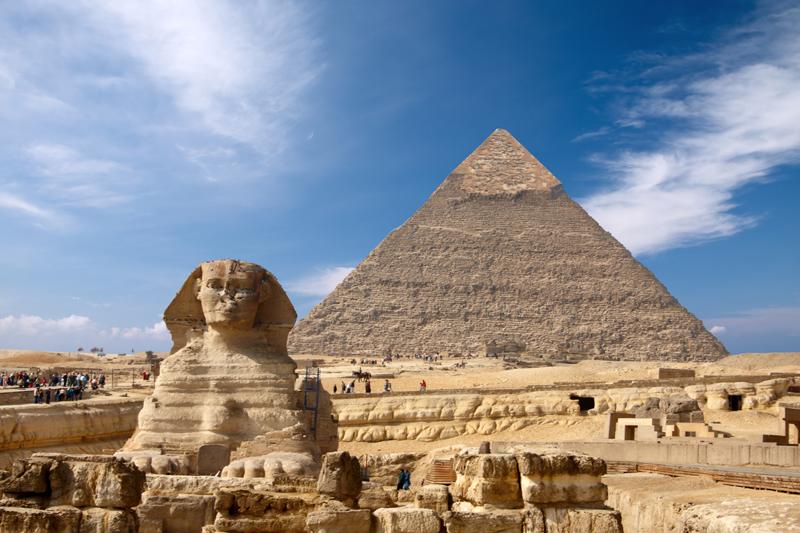 Sphinx and the Great pyramid in Egypt, Giza