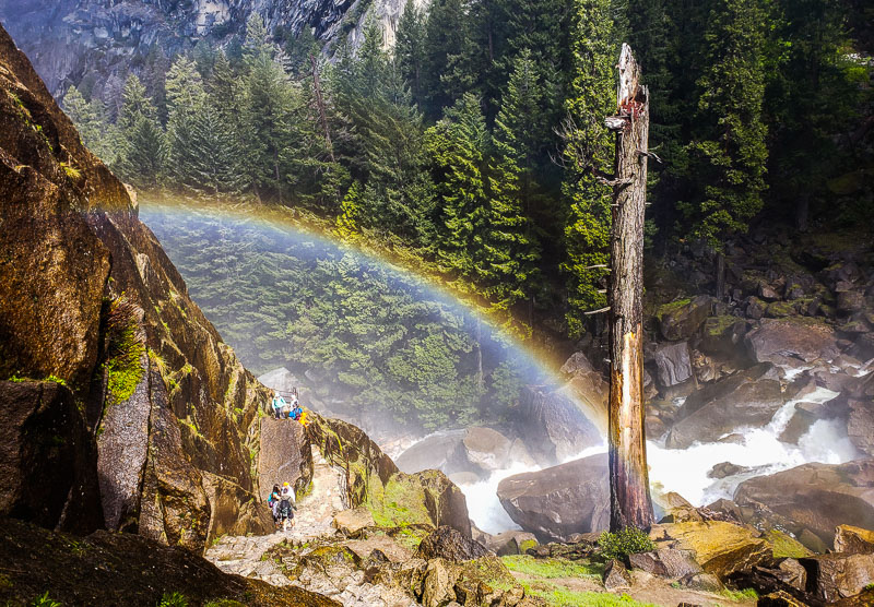 rainbow over hiking trail Vernal Falls Mist Trail Yosemite