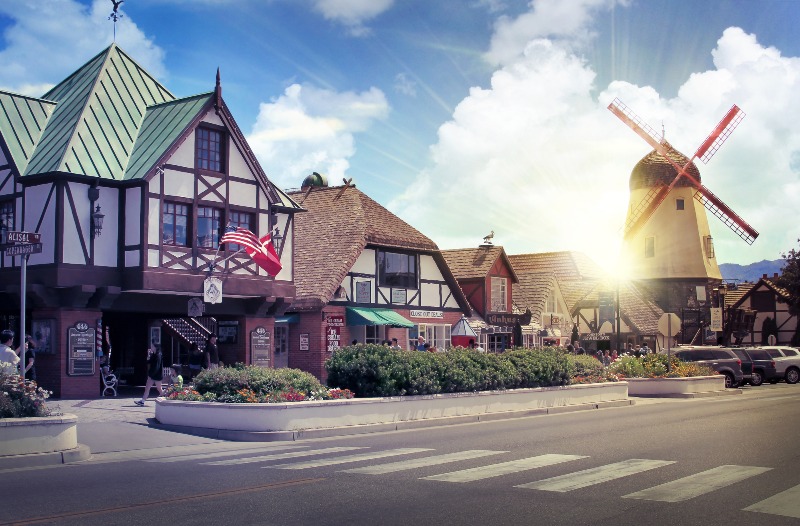 dutch style buildings with windmills Danish Solvang California