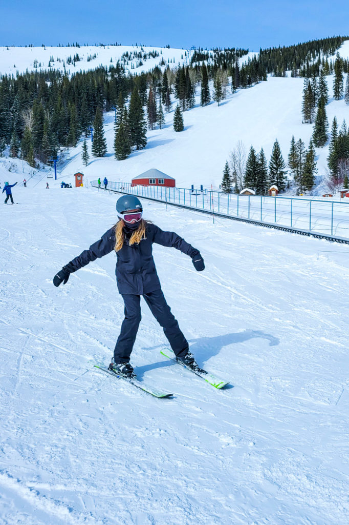 Kalyra learning to ski at Schweitzer