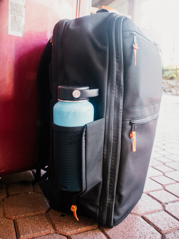 water bottle in backpack