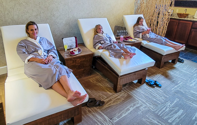 girls relaxing on chaise lounges at Spa at Brasstown Valley Resort