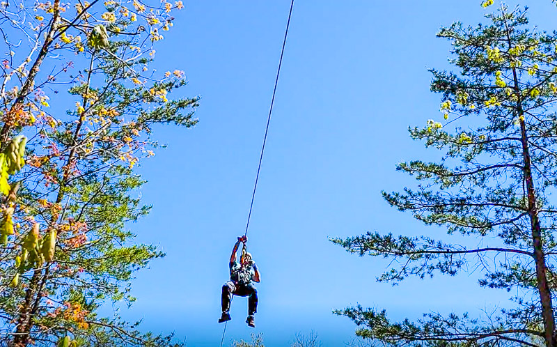 man Ziplining at Amicalola Falls State Park