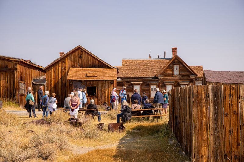 tour group standing in bodie ghost town california