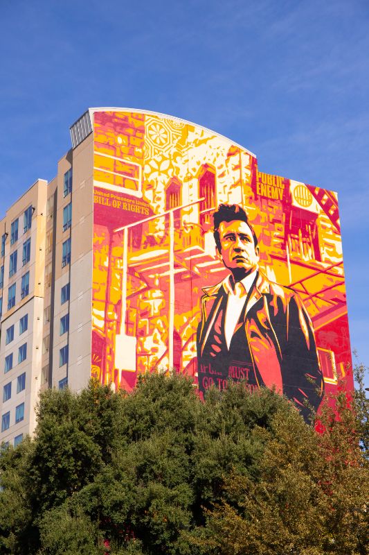 large mural of Johnny Cash Sacramento
