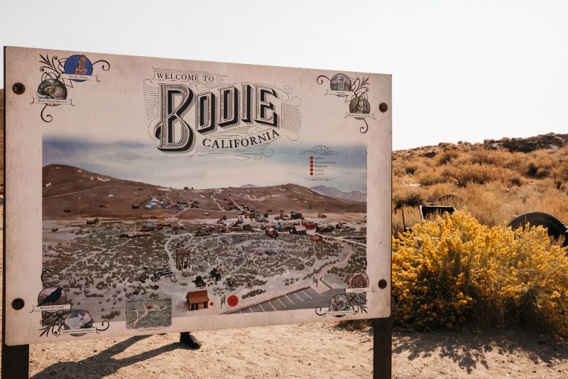 billboard showing bodie ghost towns of California