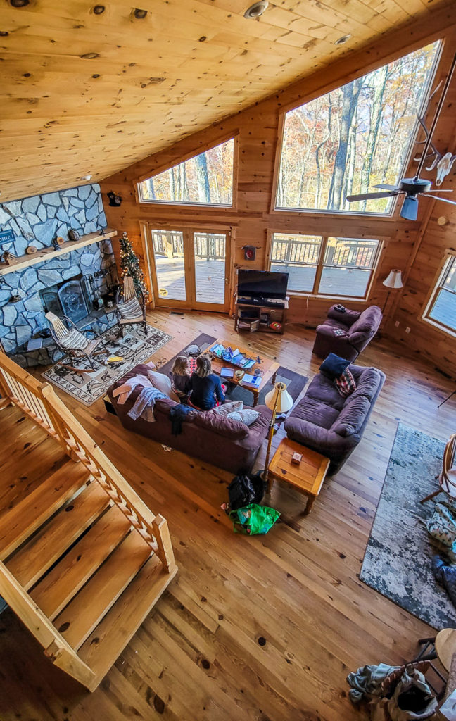living room in a cabin