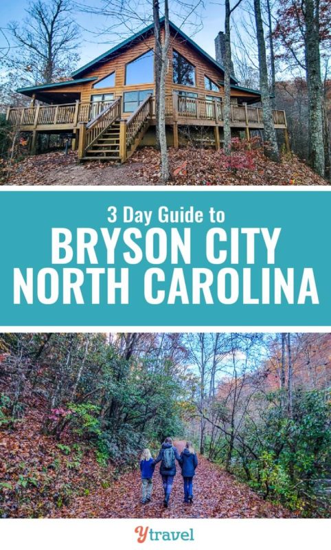 3 day guide of things to do in Bryson City NC. When you visit North Carolina, consider Bryson City near Asheville and the Smoky Mountains.. Here are tips on where to eat, drink, play and stay. Plus, how to ride the Polar Express Train and go hiking in the Great Smoky Mountains Ntional Park. A Bryson City vacation is fun! #NorthCarolina #mountains #SmokyMountains #travel #BrysonCity