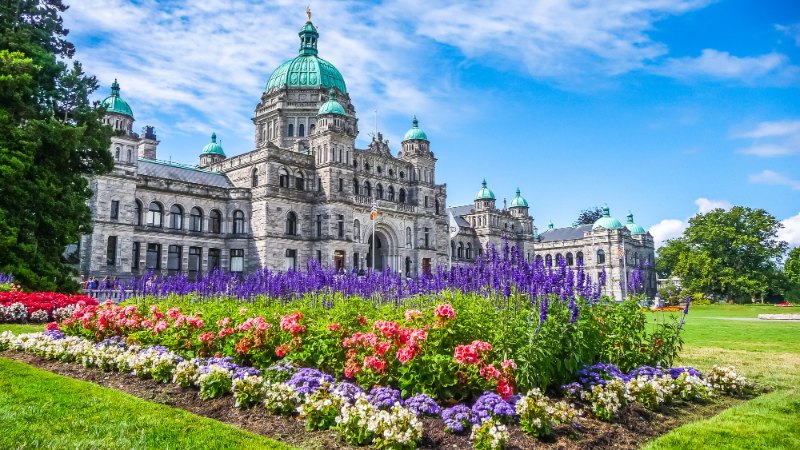 Parliament building with beautiful flowers Victoria BC