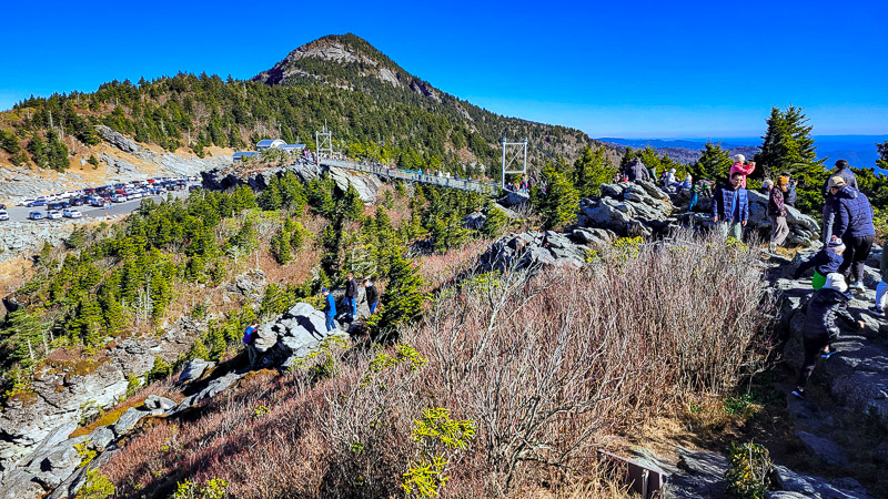 view of grandfather mountain and the swinging bridge from linville peak