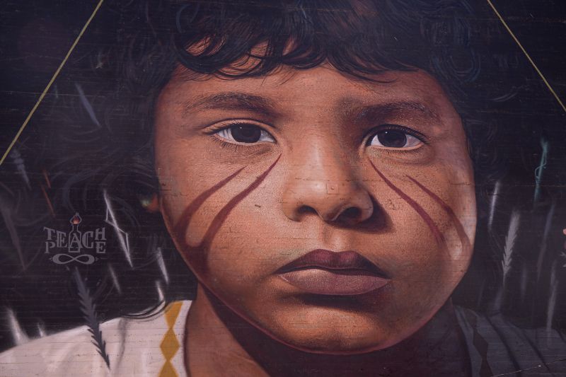 mural of warrior boy