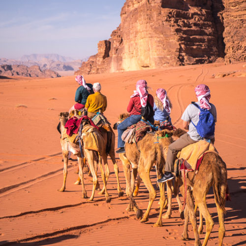 riding a camel in wadi rum