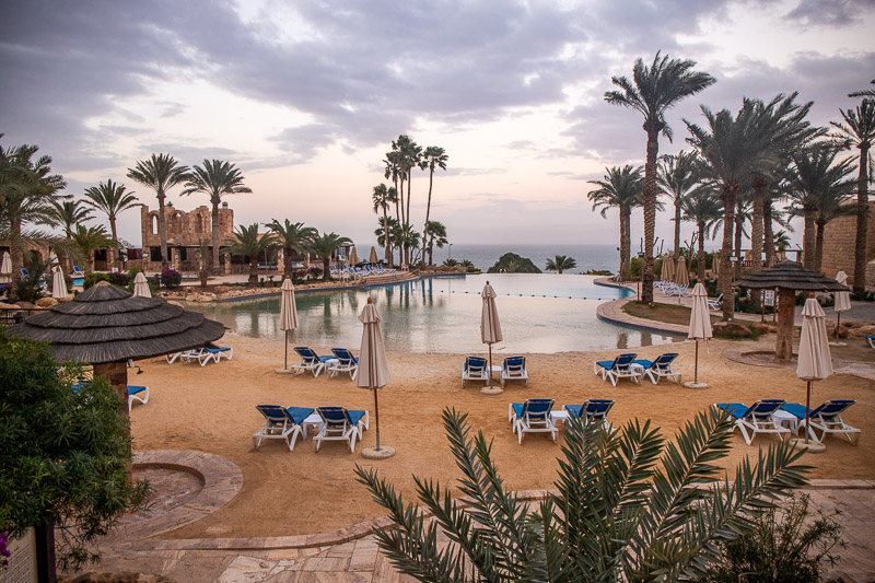 Pool area overlooking Dead Sea Movenpick resort