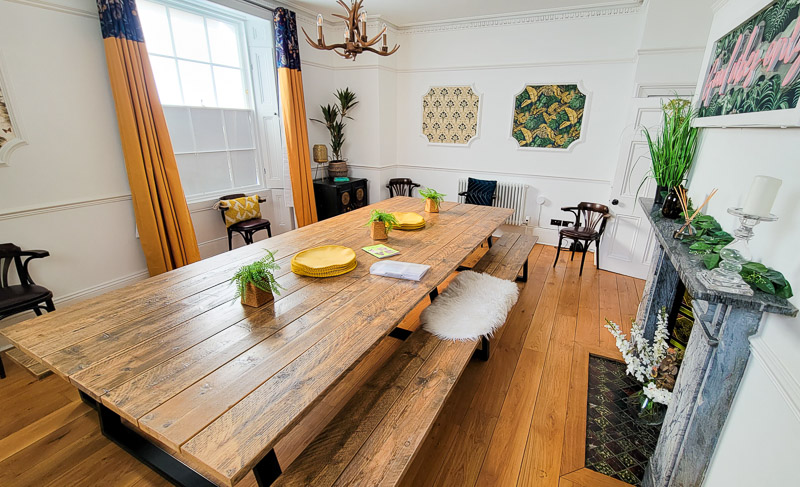 A wooden dining table