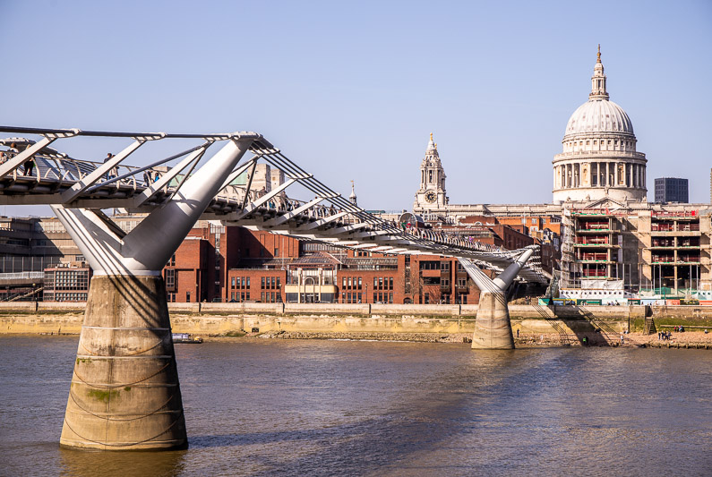 unusual shaped Millennium Bridge, crossing the thames over to st paul view
