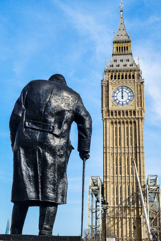 Winston Churchill Statue overlooking Big Ben