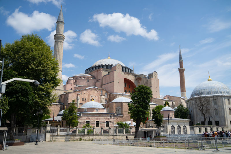 Hagia Sophia mosque with dome and two turrets
