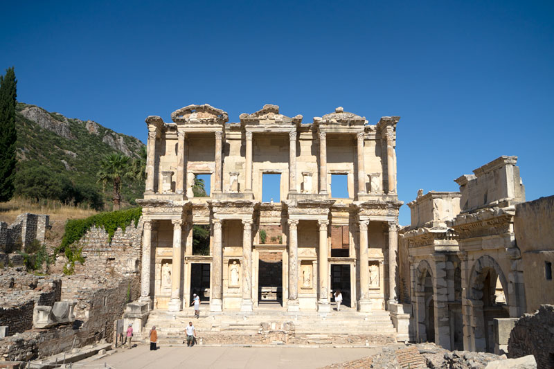 a crumbling two story ancient roman ruins at Ephesus