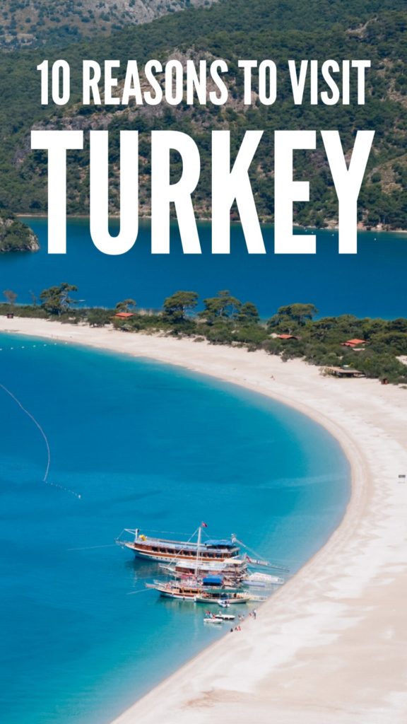 pin image promoting turkey with photo of beach