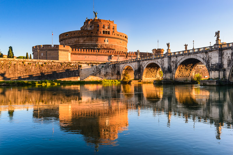  Bridge and Castel Sant Angelo and Tiber River.