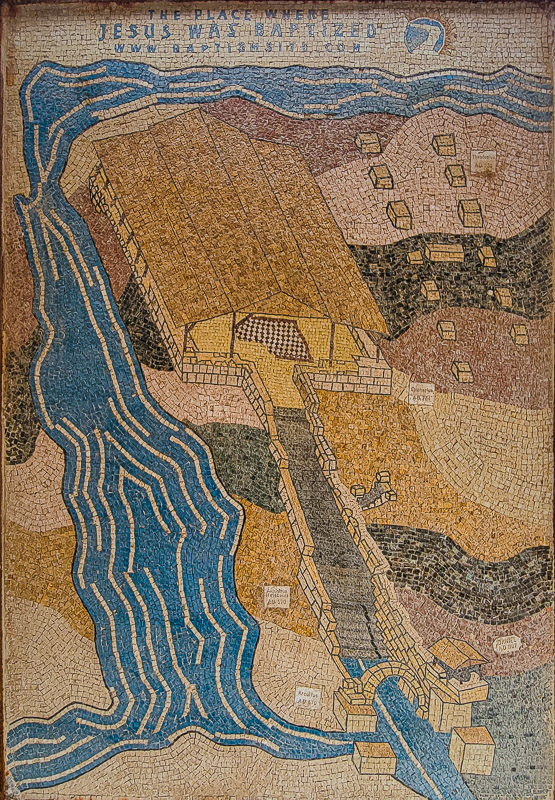 mosaic map showing the baptism site of jesus