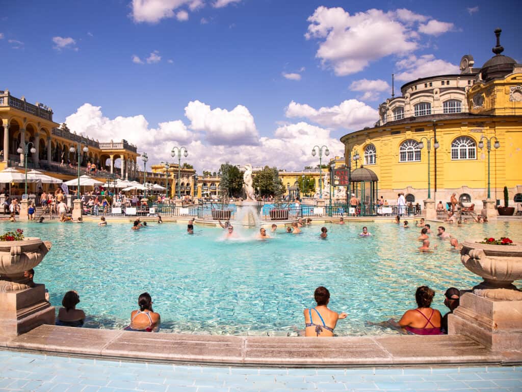 people in thermal pools budapest