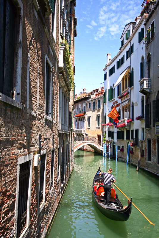 Gondolas and canals in Venice, Italy